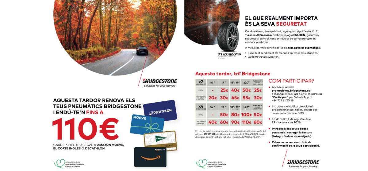 Bridgestone: Hasta 110 € en tarjetas regalo